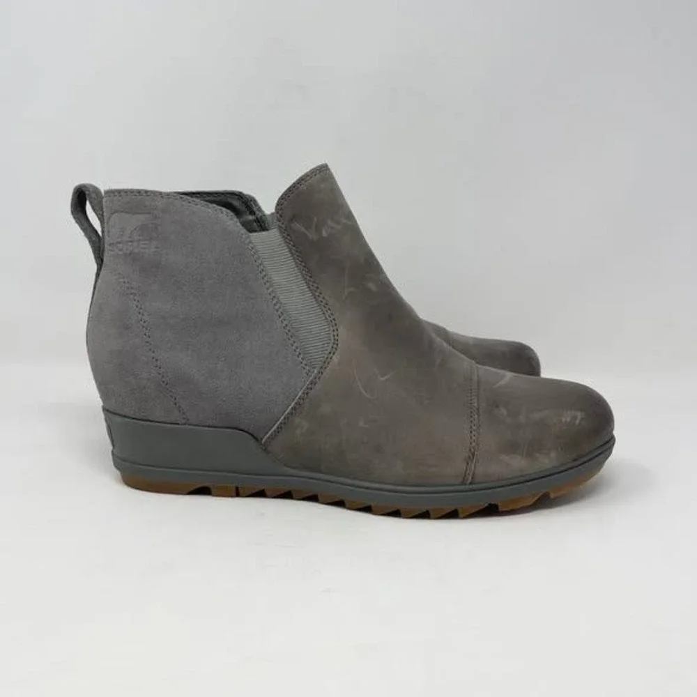 Sorel Evie Low Wedge Snow Bootie Womens 11 Gray Leather Pull On Casual READ‎